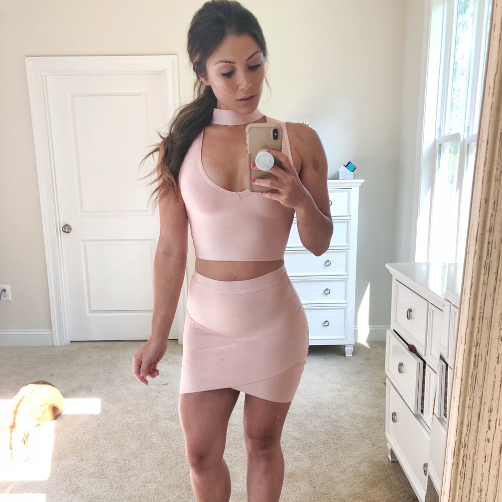 Sexy, blush pink, bodycon 2 piece for night out